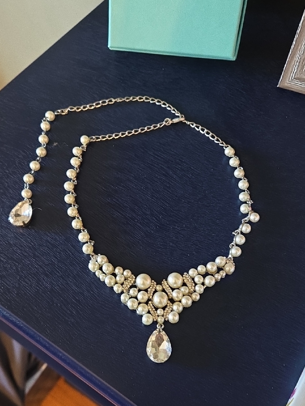 Pearl and Crystal Drop Statement Necklace - Ivory